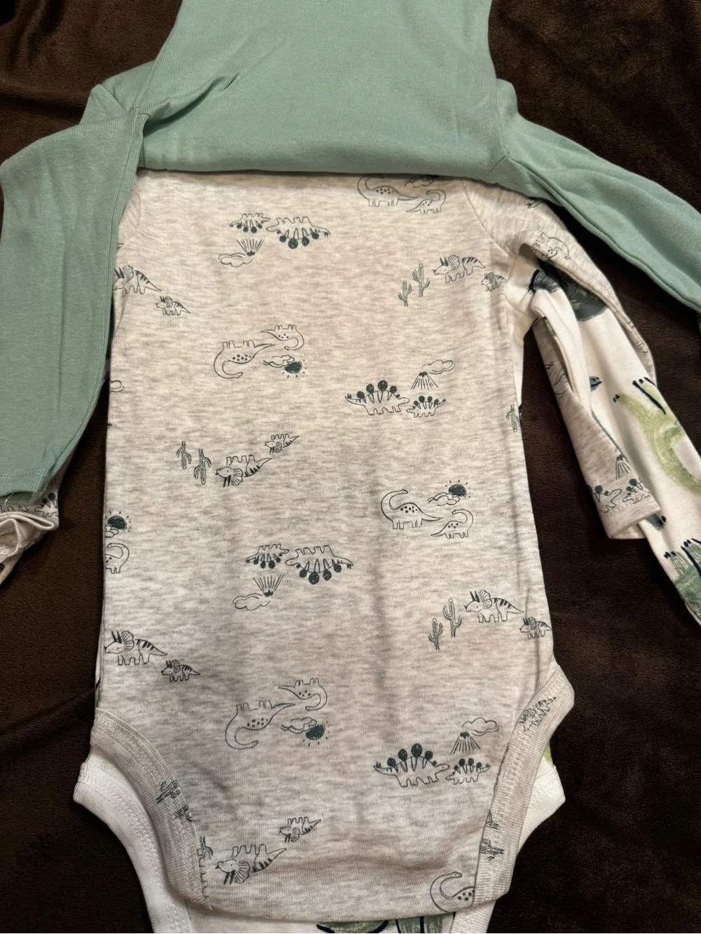 Carter's White One-Piece Set with Green Dino Print (3 Pack)